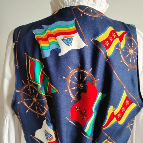 Talbots Vintage Nautical Sailboat Burgee Flag Vest Colorful Blue Red Boating M/L - Picture 8 of 12